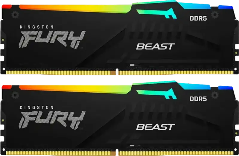 Memorie RAM Kingston FURY Beast RGB DDR5 64GB Kit (2x32GB) 6000MHz CL30 KF560C30BBEAK2-64 cu Intel XMP 3.0 si AMD EXPO, Radiator Negru