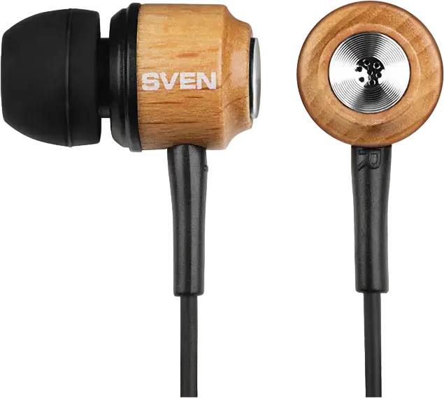 SVEN SEB 12 WD Wired Stereo In-Ear Earbuds, Natural Wood Housing, 10mm Dynamic Driver, 3.5mm Gold-Plated L-Shaped Jack, Brown