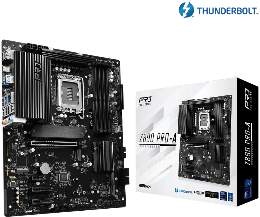 ASRock Z890 PRO-A ATX Motherboard LGA1851 Intel Z890 Chipset for Intel Core Ultra Series 2, DDR5 9066+ MHz OC, PCIe 5.0, Thunderbolt 4, 4x M.2