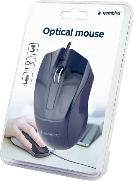 Gembird MUS-3B-01 Wired Optical Mouse, 1000 DPI, 3 Buttons, Ambidextrous, USB Interface, 1.35m Cable, Black, Windows Compatible