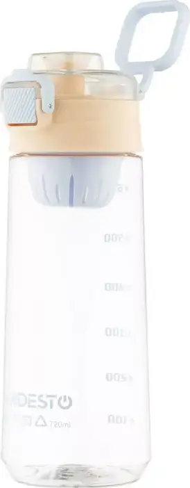 Sticla reutilizabila din plastic Ardesto AR2272 720ml, Bej, fara BPA, cu cosa pentru infuzat removabila, scala de masurare si curea de transport