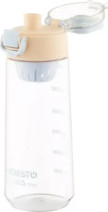 Sticla reutilizabila din plastic Ardesto AR2272 720ml, Bej, fara BPA, cu cosa pentru infuzat removabila, scala de masurare si curea de transport