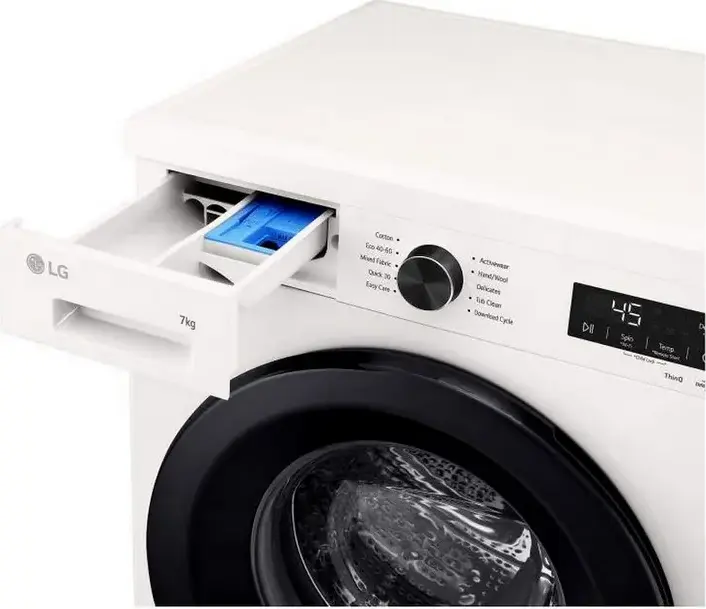 LG F2X10S7NWK Front-Loading Washing Machine, 7kg Capacity, Inverter Direct Drive AI DD, Steam Cleaning, ThinQ WiFi, 1200 rpm, Energy Class A, White/Black