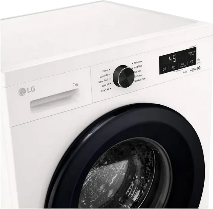 LG F2X10S7NWK Front-Loading Washing Machine, 7kg Capacity, Inverter Direct Drive AI DD, Steam Cleaning, ThinQ WiFi, 1200 rpm, Energy Class A, White/Black