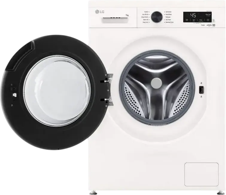LG F2X10S7NWK Front-Loading Washing Machine, 7kg Capacity, Inverter Direct Drive AI DD, Steam Cleaning, ThinQ WiFi, 1200 rpm, Energy Class A, White/Black