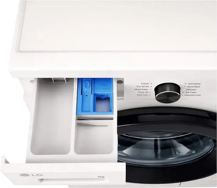 LG F2X10S7NWK Front-Loading Washing Machine, 7kg Capacity, Inverter Direct Drive AI DD, Steam Cleaning, ThinQ WiFi, 1200 rpm, Energy Class A, White/Black