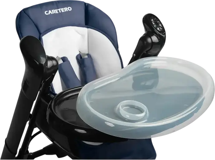 Caretero Indigo 2-in-1 High Chair and Electric Swing, Aluminum Frame, 5-Point Harness, Adjustable Height & Backrest, Double Tray, for Newborns to 15kg