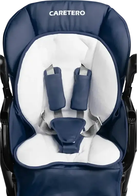 Caretero Indigo 2-in-1 High Chair and Electric Swing, Aluminum Frame, 5-Point Harness, Adjustable Height & Backrest, Double Tray, for Newborns to 15kg