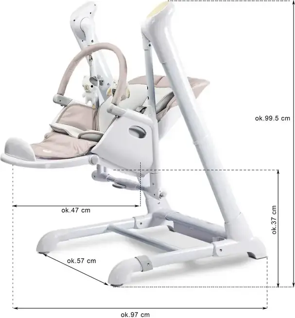 Caretero Indigo 2-in-1 High Chair and Electric Swing, Aluminum Frame, 5-Point Harness, Adjustable Height & Backrest, Double Tray, for Newborns to 15kg