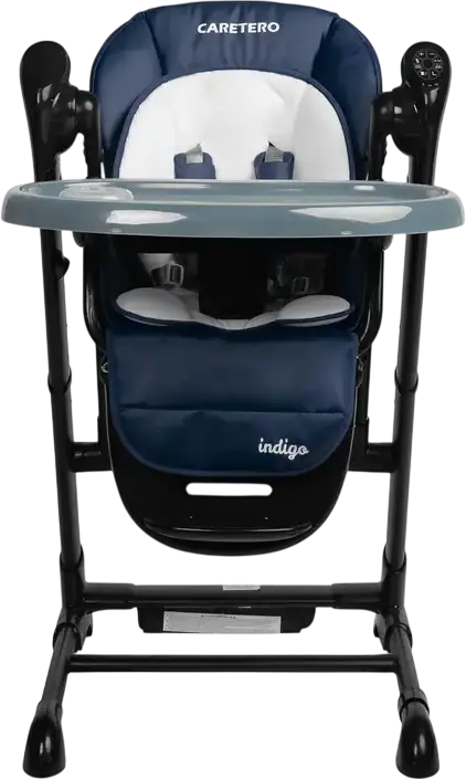 Caretero Indigo 2-in-1 High Chair and Electric Swing, Aluminum Frame, 5-Point Harness, Adjustable Height & Backrest, Double Tray, for Newborns to 15kg