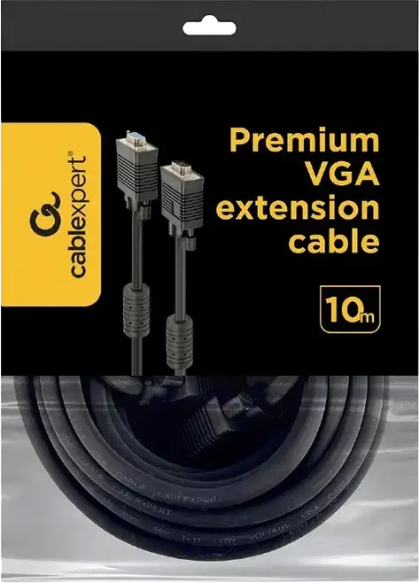 Cablexpert CC-PPVGAX-10M-B VGA Video Cable, 10m, Dual-Shielded with Ferrite Cores for Noise Reduction, Black, VGA D-Sub (M) to VGA D-Sub (M)