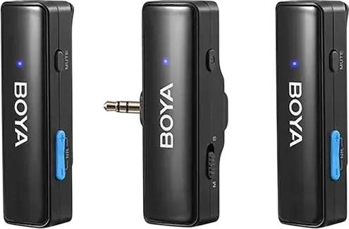 Sistem Microfon Lavaliere Wireless Boya Boyalink, Condensator Omnidirecțional, Raza 300m, Anulare Zgomot, Etui Încărcare, Adaptori USB-C/Lightning/3.5mm