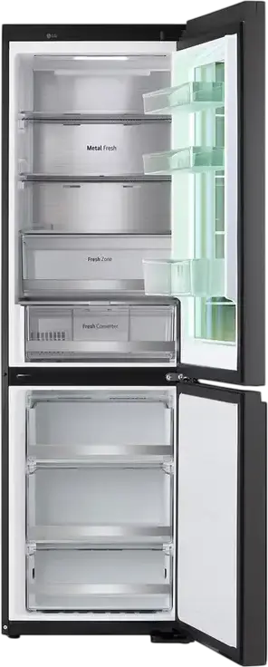 Холодильник LG GBG7190CEV с нижней морозильной камерой, 349 л, No Frost, InstaView, LCD-панели MoodUP, Smart Inverter, ThinQ Wi-Fi, черный, 186x59.5x67.6 см