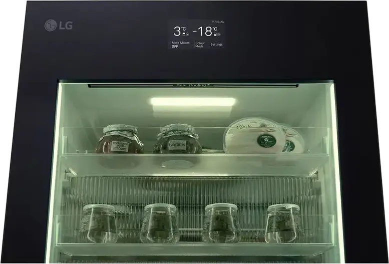 Холодильник LG GBG7190CEV с нижней морозильной камерой, 349 л, No Frost, InstaView, LCD-панели MoodUP, Smart Inverter, ThinQ Wi-Fi, черный, 186x59.5x67.6 см