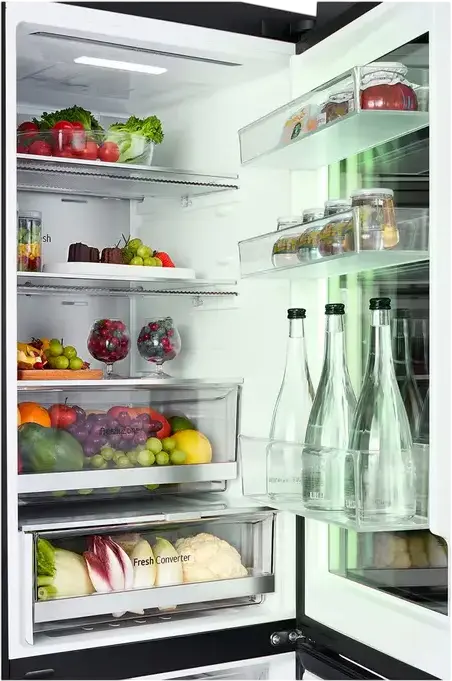 Холодильник LG GBG7190CEV с нижней морозильной камерой, 349 л, No Frost, InstaView, LCD-панели MoodUP, Smart Inverter, ThinQ Wi-Fi, черный, 186x59.5x67.6 см