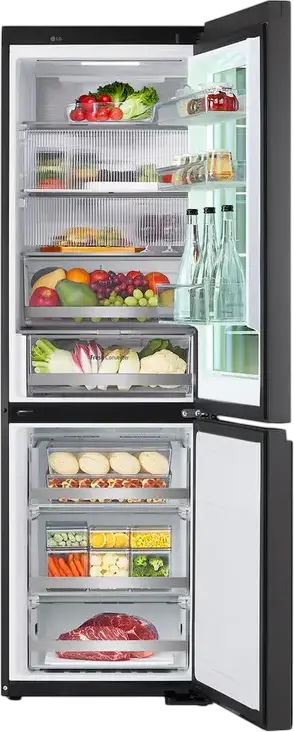 Холодильник LG GBG7190CEV с нижней морозильной камерой, 349 л, No Frost, InstaView, LCD-панели MoodUP, Smart Inverter, ThinQ Wi-Fi, черный, 186x59.5x67.6 см