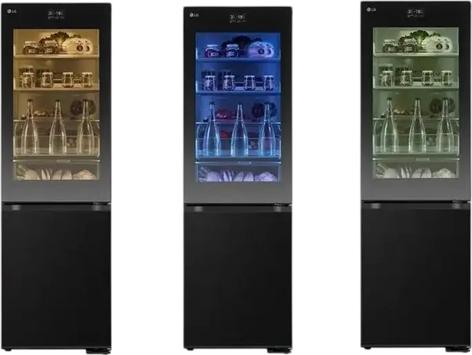 Холодильник LG GBG7190CEV с нижней морозильной камерой, 349 л, No Frost, InstaView, LCD-панели MoodUP, Smart Inverter, ThinQ Wi-Fi, черный, 186x59.5x67.6 см