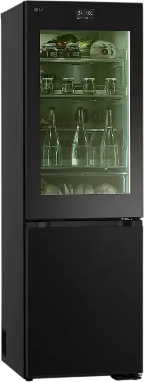 Холодильник LG GBG7190CEV с нижней морозильной камерой, 349 л, No Frost, InstaView, LCD-панели MoodUP, Smart Inverter, ThinQ Wi-Fi, черный, 186x59.5x67.6 см