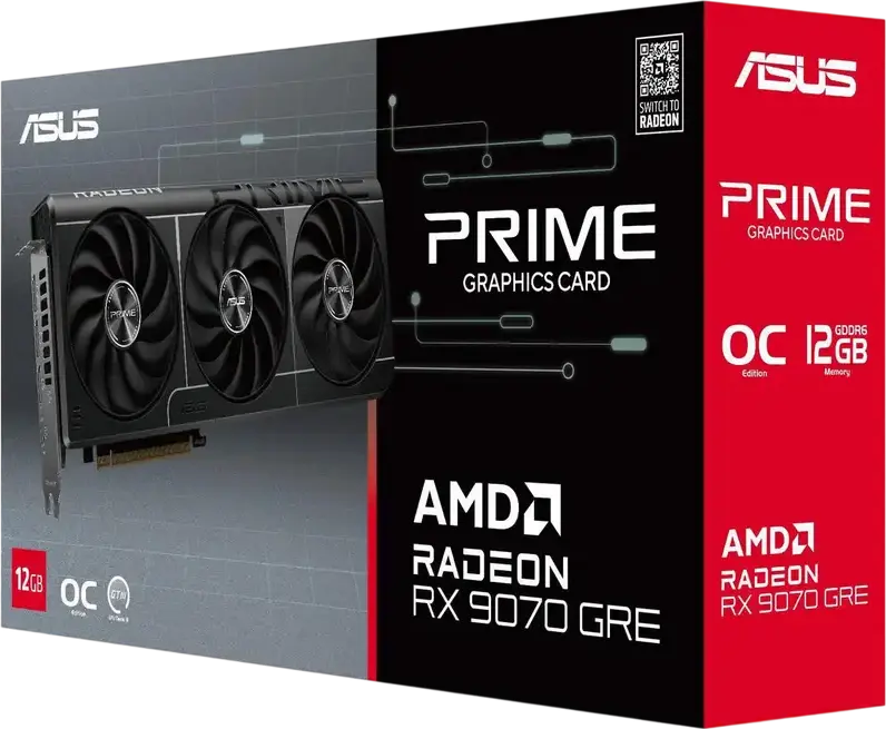 Placă Video ASUS Prime Radeon RX 9070 GRE PRIME-RX9070GRE-O12G-EVO, 12GB GDDR6, Navi 48, PCIe 5.0, Răcire cu Triplu Ventilator, SFF Ready, 3x DP 2.1a, 1x HDMI 2.1b
