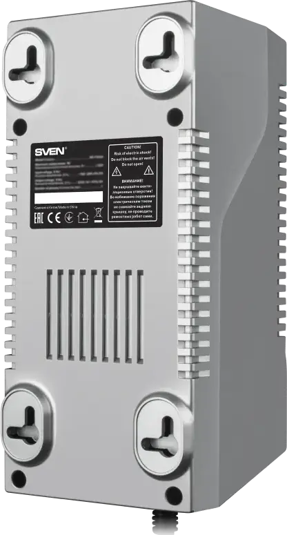 SVEN VR-F1500 Relay Automatic Voltage Regulator, 1500VA/500W, 4 Sockets, Surge Protection, Overload and Short Circuit Protection, Grey, Wall Mountable