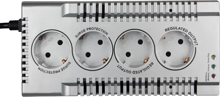 SVEN VR-F1500 Relay Automatic Voltage Regulator, 1500VA/500W, 4 Sockets, Surge Protection, Overload and Short Circuit Protection, Grey, Wall Mountable