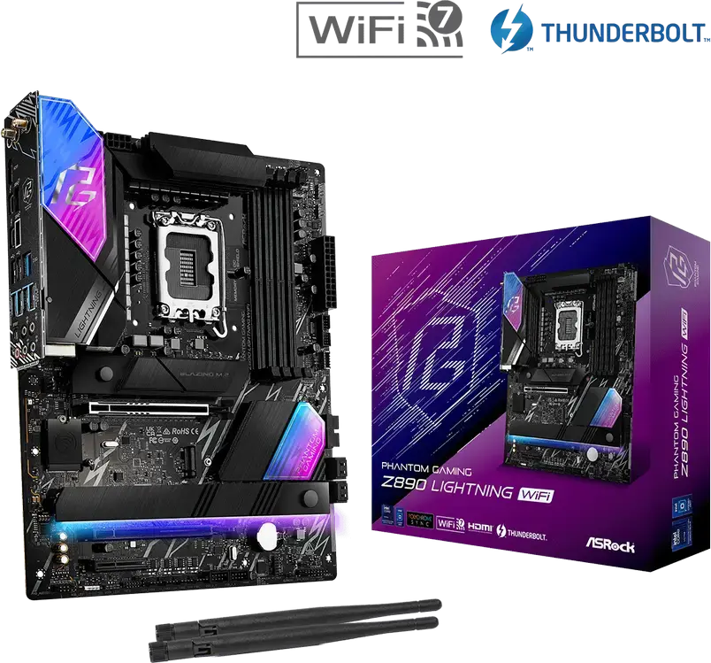 Placa de baza ASRock Z890 LIGHTNING WIFI Phantom Gaming LGA1851 Intel Z890 ATX DDR5 256GB PCIe 5.0 M.2 Gen5 Wi-Fi 7 Bluetooth 5.4 Thunderbolt 4