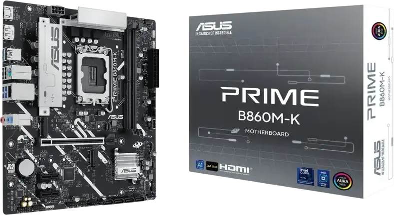 Материнская плата ASUS PRIME B860M-K Micro-ATX LGA1851 Intel B860 DDR5 8800+ MT/s PCIe 5.0 M.2 Ethernet 2.5Gb HDMI 2.1 DisplayPort 1.4 для Intel Core Ultra Series 2