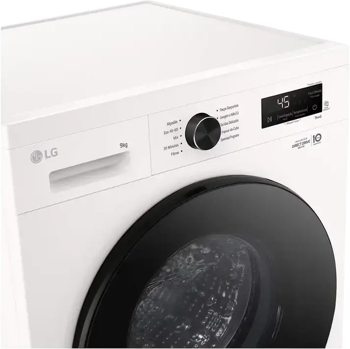 LG F4X1009NWB Front-Load Washing Machine, 9kg, 1400 RPM, Energy Class A, Inverter Direct Drive, Steam Cleaning, ThinQ, White/Black, 60x85x55 cm