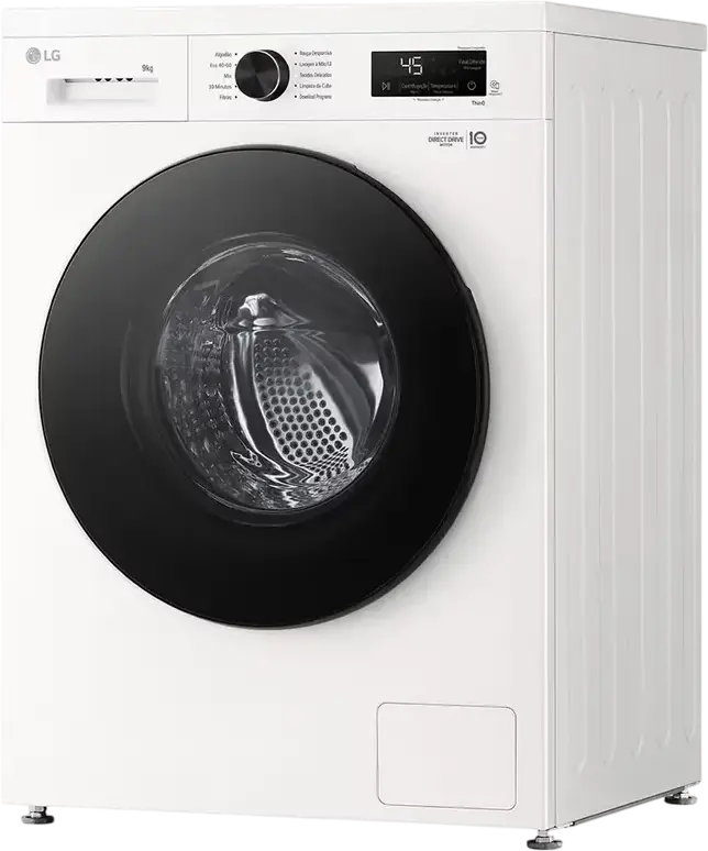 LG F4X1009NWB Front-Load Washing Machine, 9kg, 1400 RPM, Energy Class A, Inverter Direct Drive, Steam Cleaning, ThinQ, White/Black, 60x85x55 cm