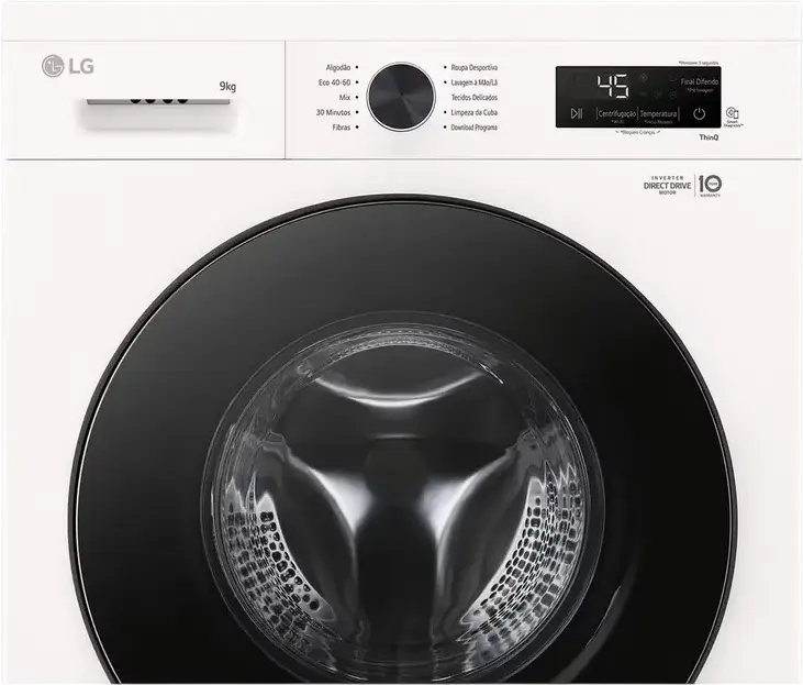 LG F4X1009NWB Front-Load Washing Machine, 9kg, 1400 RPM, Energy Class A, Inverter Direct Drive, Steam Cleaning, ThinQ, White/Black, 60x85x55 cm