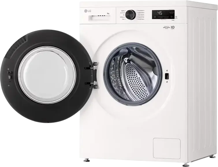 LG F4X1009NWB Front-Load Washing Machine, 9kg, 1400 RPM, Energy Class A, Inverter Direct Drive, Steam Cleaning, ThinQ, White/Black, 60x85x55 cm