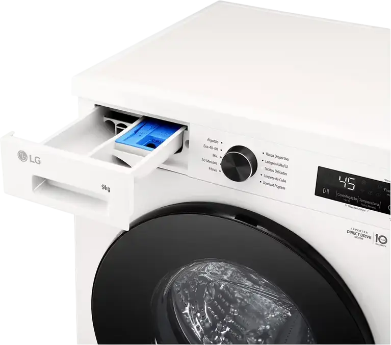LG F4X1009NWB Front-Load Washing Machine, 9kg, 1400 RPM, Energy Class A, Inverter Direct Drive, Steam Cleaning, ThinQ, White/Black, 60x85x55 cm