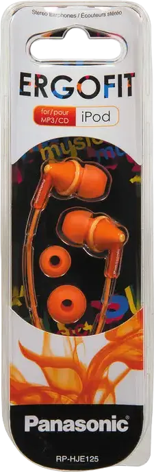 Panasonic RP-HJE125 ErgoFit In-Ear Wired Headphones, Orange, 10mm Dynamic Driver, Noise Isolating Ergonomic Design, 3.5mm Mini-jack, 10Hz-24kHz, 1.1m Cable