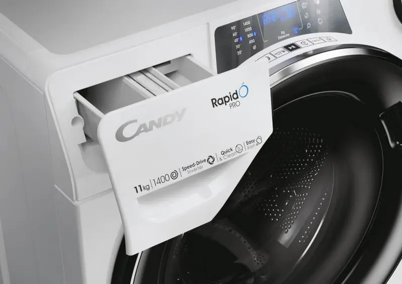 Masina de spalat rufe Candy RapidÓ PRO RP 4116BWMBC/1-S cu incarcare frontala, 11kg, 1400rpm, Clasa Energetica A, Motor Speed-Drive Inverter, Wi-Fi, Culoare: Alb