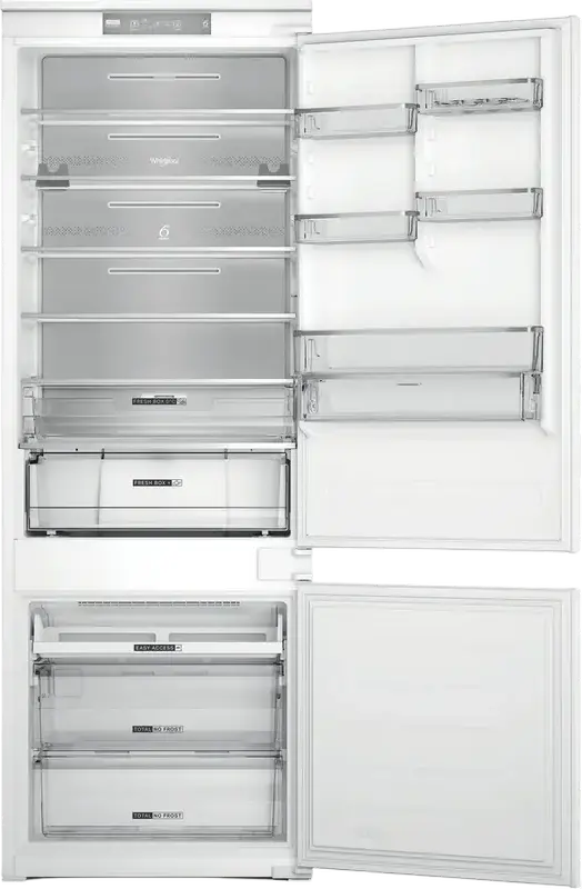 Whirlpool WH SP70 T121 Built-in Refrigerator-Freezer, NoFrost, 6th Sense Technology, 394L Capacity, Bottom Freezer, White, 193.5x69x55.1 cm