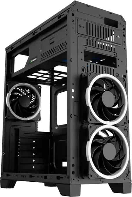 GameMax G563 Midi-Tower Gaming Case, ATX/Micro-ATX/Mini-ITX, Frameless Transparent Side Panel, SPCC 0.5mm, 360mm VGA Support, Black