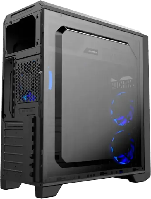 GameMax G563 Midi-Tower Gaming Case, ATX/Micro-ATX/Mini-ITX, Frameless Transparent Side Panel, SPCC 0.5mm, 360mm VGA Support, Black
