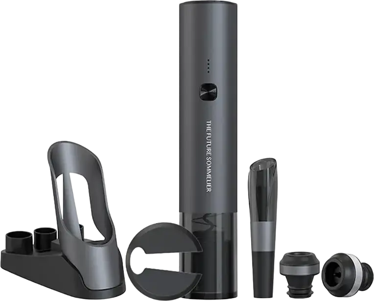 Circle Joy TFS-001 Electric Wine Opener Set, Automatic Corkscrew with Aerator, Vacuum Stoppers and Foil Cutter, Plastic, Grey