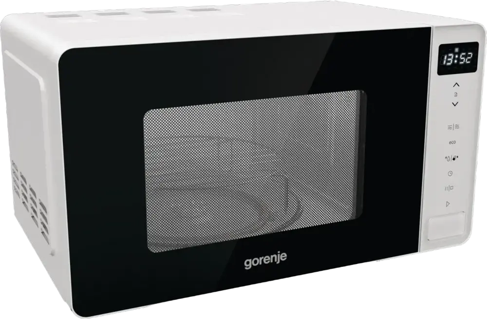 Cuptor cu microunde Gorenje MO20S4W cu Grill Quartz, Capacitate 20L, Putere 800W/1000W, 8 Programe Automate, AquaClean, Alb/Negru, Control Electronic