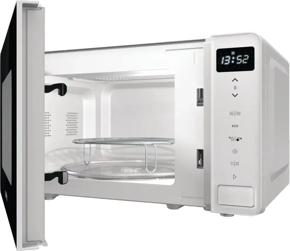 Cuptor cu microunde Gorenje MO20S4W cu Grill Quartz, Capacitate 20L, Putere 800W/1000W, 8 Programe Automate, AquaClean, Alb/Negru, Control Electronic