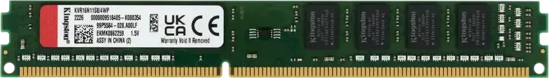 Memorie RAM Kingston ValueRAM KVR16N11S8/4WP 4GB DDR3 1600MHz PC3-12800 DIMM 240-Pin CL11 Non-ECC Unbuffered Single Rank 1.5V pentru PC