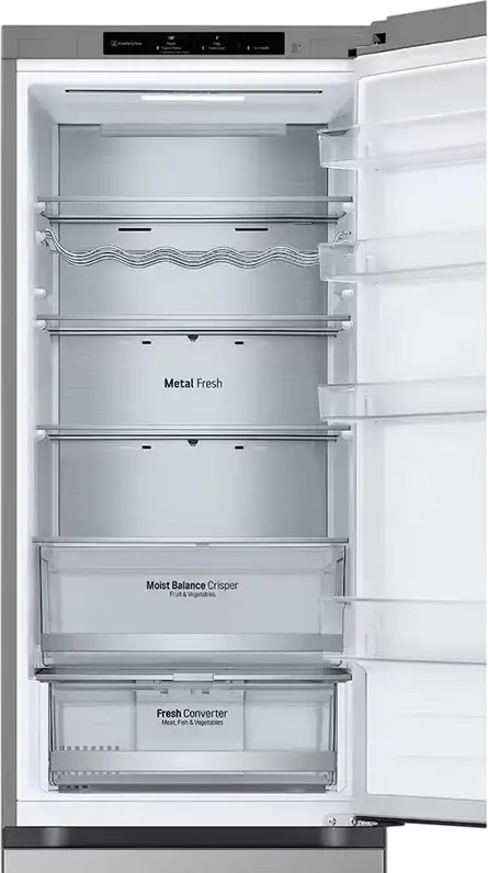 LG GBV5240DPY Freestanding Combi Refrigerator, Bottom Freezer, 387L Total Net Volume, No Frost, Smart Inverter Compressor, DoorCooling+, Stainless Steel