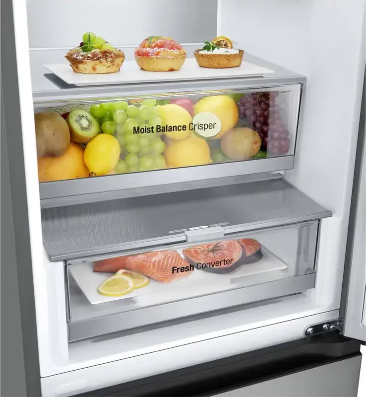 LG GBV5240DPY Freestanding Combi Refrigerator, Bottom Freezer, 387L Total Net Volume, No Frost, Smart Inverter Compressor, DoorCooling+, Stainless Steel