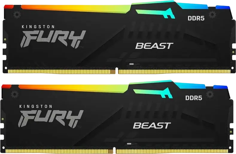 Memorie RAM Kingston FURY Beast RGB DDR5 64GB Kit (2x32GB) 6000MHz CL36 KF560C30BBEAK2-64 cu Intel XMP 3.0 si AMD EXPO, Radiator Negru