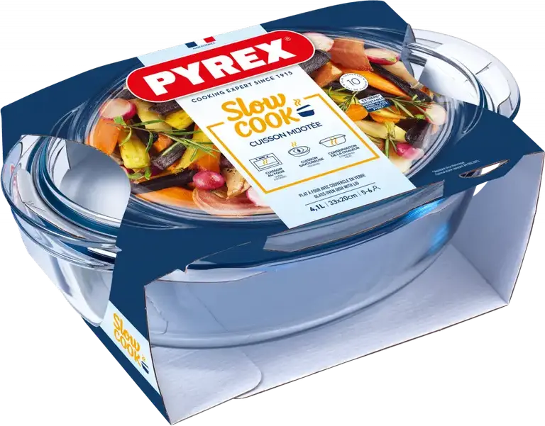 Vas de Gătit Pyrex 459A000 Oval din Sticlă cu Capac, 4.1L, Rezistent la Șoc Termic, 33 x 20 cm, Transparent