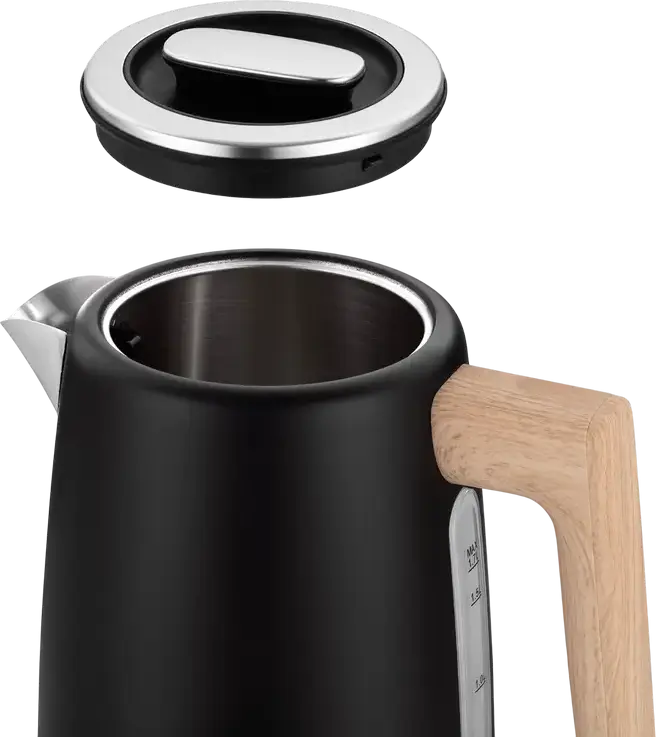 Электрический чайник Ardesto EKL-F420BWD Wood Modern, 1.7 л, 2200 Вт, нержавеющая сталь и пластик, черный матовый, контроллер Strix, защита от выкипания