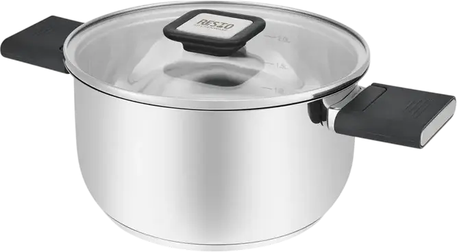 Resto 92202 Anser Stainless Steel Casserole with Glass Lid, 2.5L, 18cm, Capsule Bottom, Induction Compatible, Ergonomic Foldable Handles