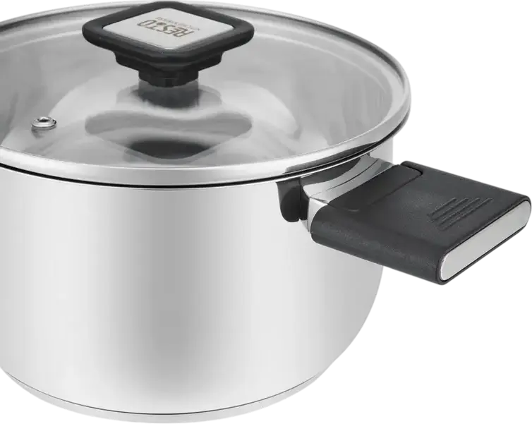 Resto 92202 Anser Stainless Steel Casserole with Glass Lid, 2.5L, 18cm, Capsule Bottom, Induction Compatible, Ergonomic Foldable Handles