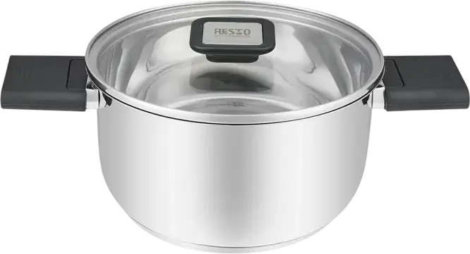 Resto 92202 Anser Stainless Steel Casserole with Glass Lid, 2.5L, 18cm, Capsule Bottom, Induction Compatible, Ergonomic Foldable Handles