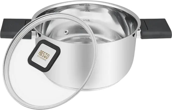 Resto 92202 Anser Stainless Steel Casserole with Glass Lid, 2.5L, 18cm, Capsule Bottom, Induction Compatible, Ergonomic Foldable Handles